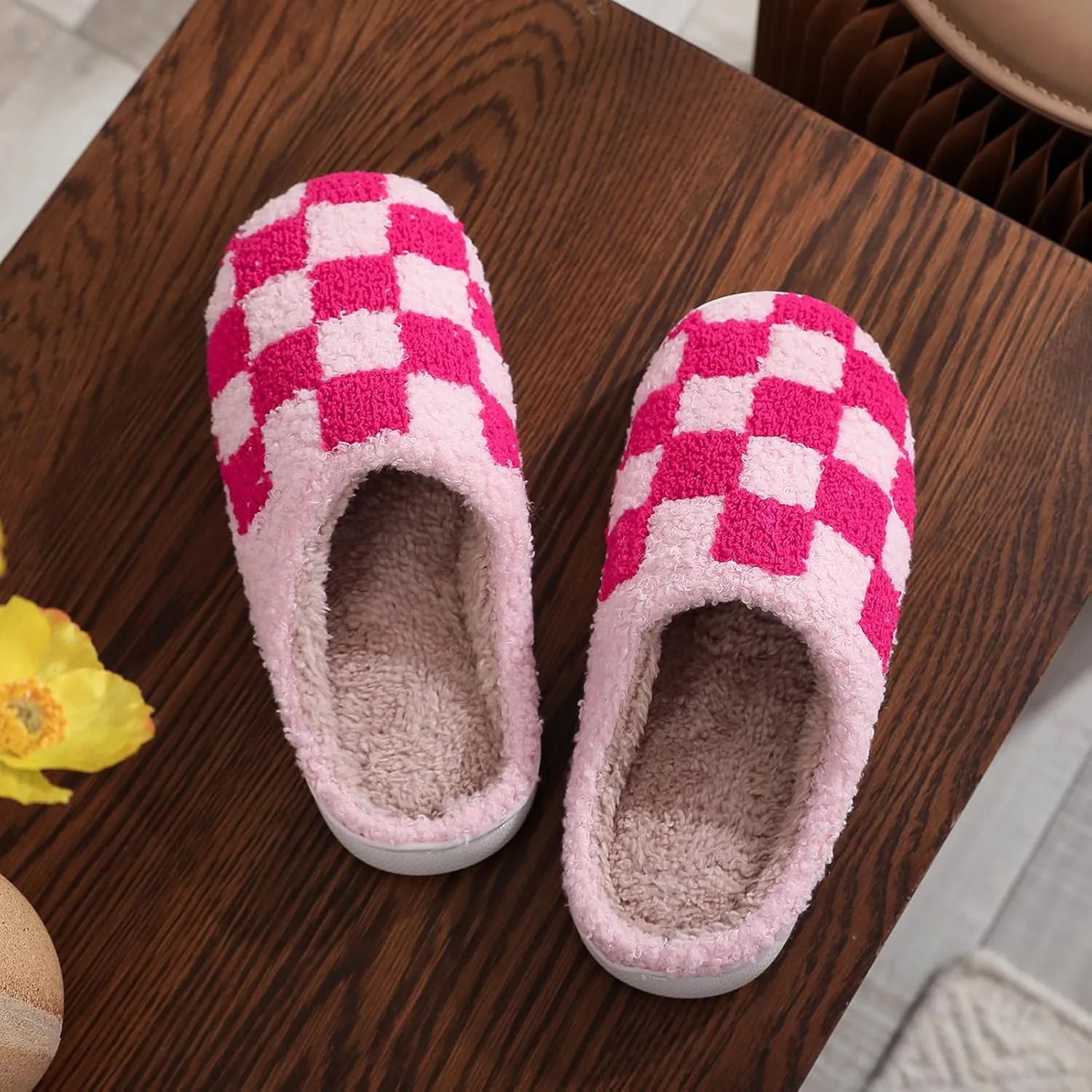 Afellicy Halloween Christmas Slippers Checkered Scuff for Women and Men Holiday Indoor Bedroom Fluffy Warm Fleece Slippers Winter Soft Cozy Home Non-Slip Soft Plush Slip-on Wool Lined House Shoes