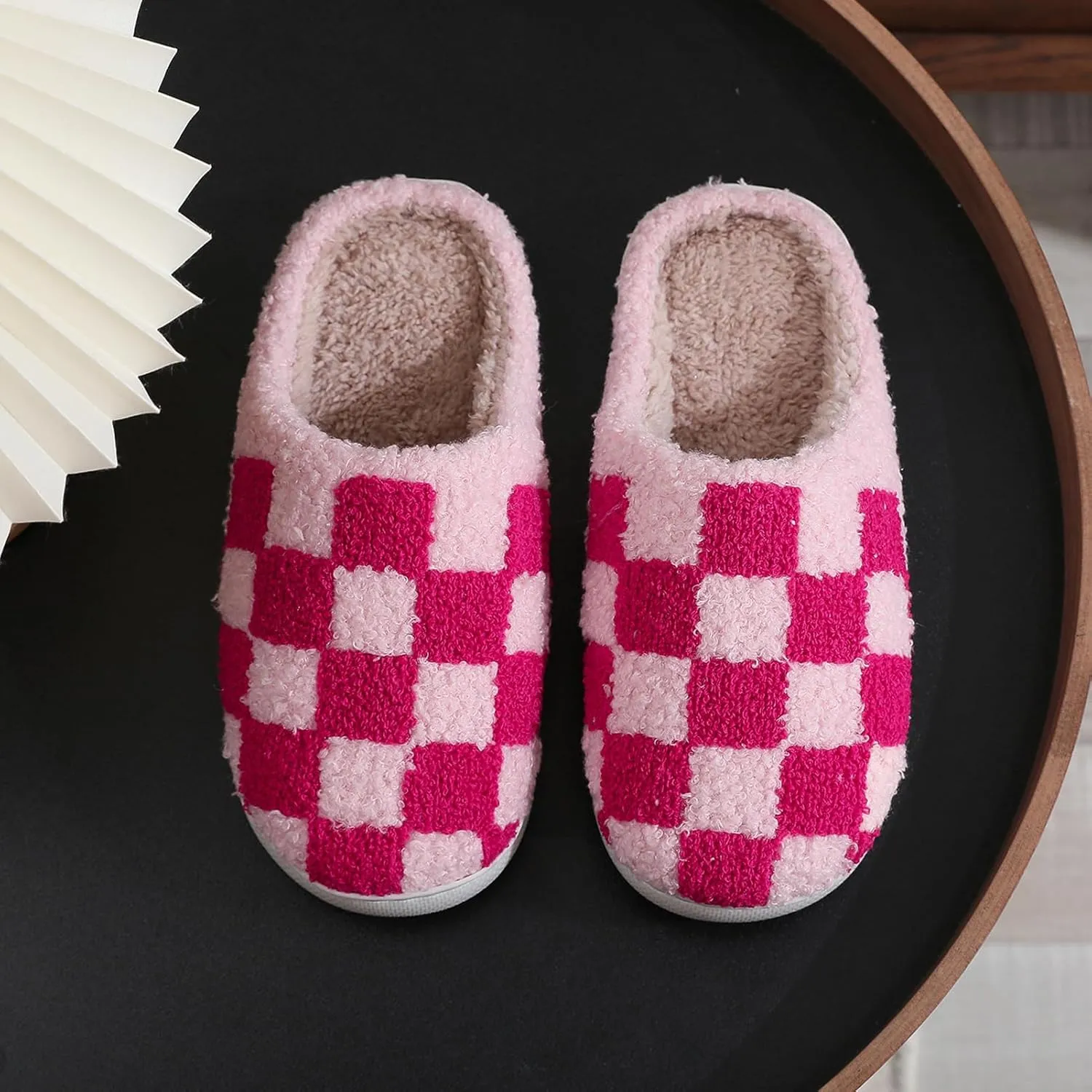 Afellicy Halloween Christmas Slippers Checkered Scuff for Women and Men Holiday Indoor Bedroom Fluffy Warm Fleece Slippers Winter Soft Cozy Home Non-Slip Soft Plush Slip-on Wool Lined House Shoes