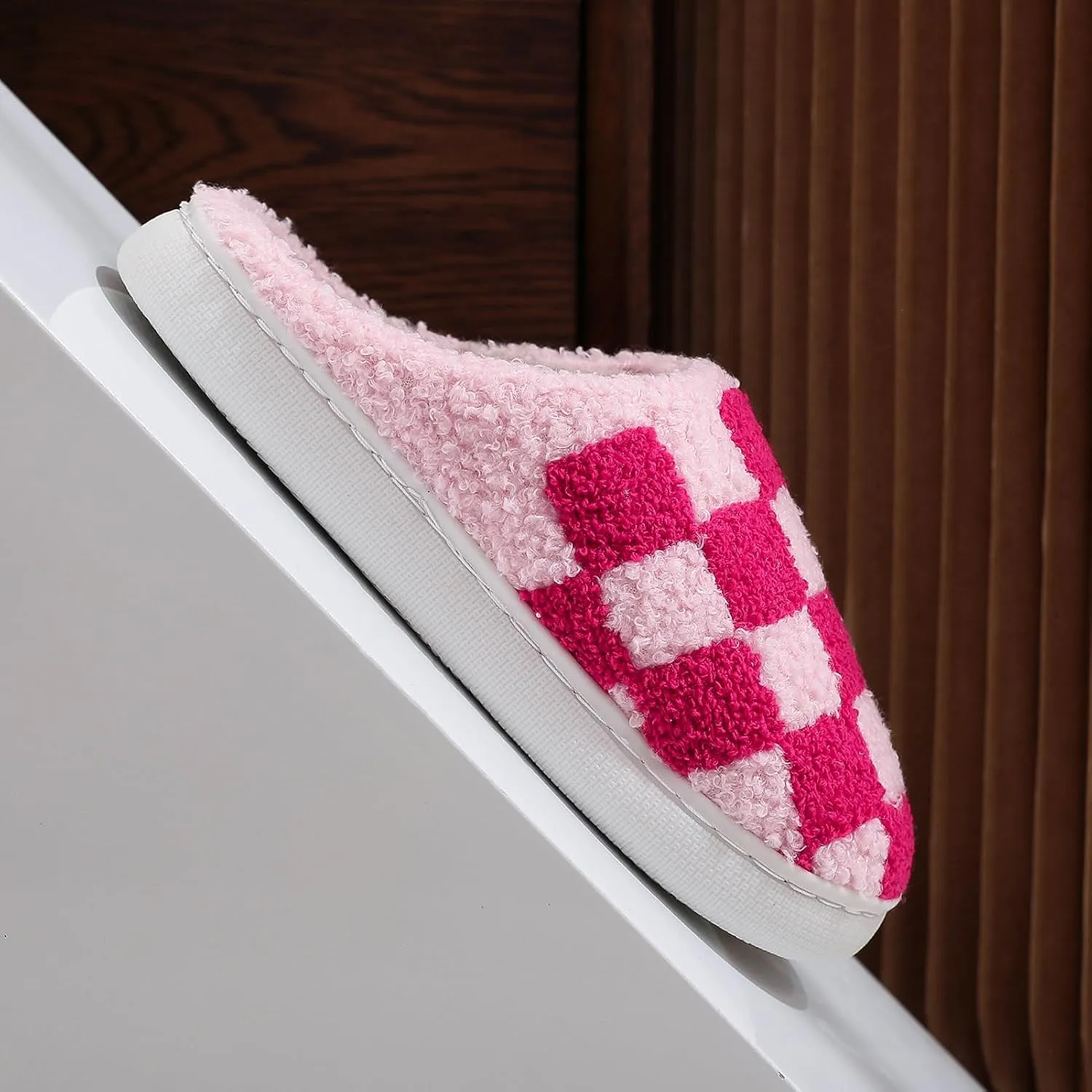 Afellicy Halloween Christmas Slippers Checkered Scuff for Women and Men Holiday Indoor Bedroom Fluffy Warm Fleece Slippers Winter Soft Cozy Home Non-Slip Soft Plush Slip-on Wool Lined House Shoes