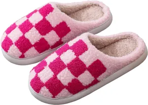Afellicy Halloween Christmas Slippers Checkered Scuff for Women and Men Holiday Indoor Bedroom Fluffy Warm Fleece Slippers Winter Soft Cozy Home Non-Slip Soft Plush Slip-on Wool Lined House Shoes