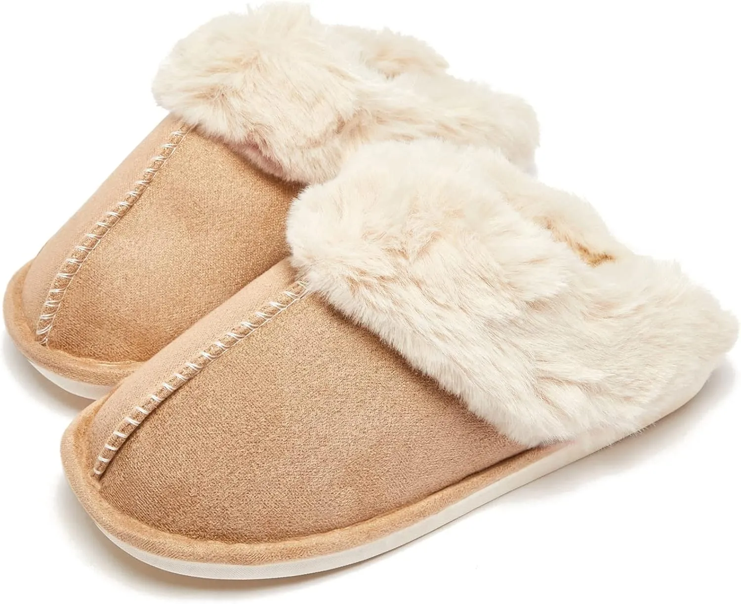 Afellicy Women's Fuzzy Memory Foam Slippers Fall Winter House Shoes Indoor and Outdoor Fur Lining Slip on Bedroom Shoes