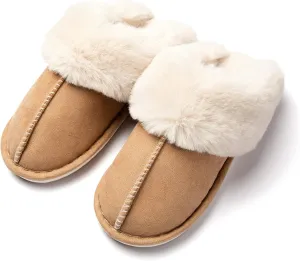 Afellicy Women's Fuzzy Memory Foam Slippers Fall Winter House Shoes Indoor and Outdoor Fur Lining Slip on Bedroom Shoes