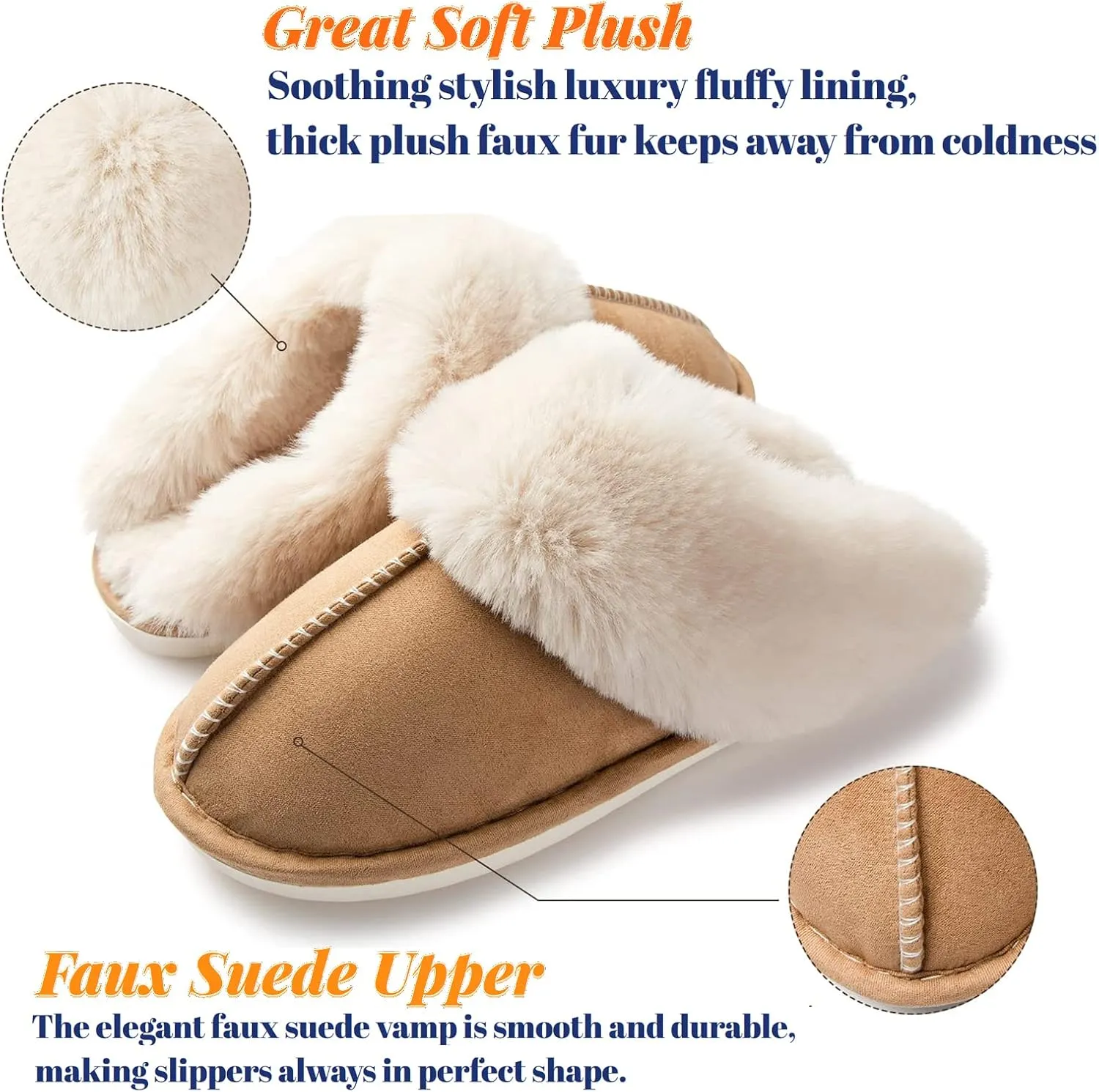 Afellicy Women's Fuzzy Memory Foam Slippers Fall Winter House Shoes Indoor and Outdoor Fur Lining Slip on Bedroom Shoes