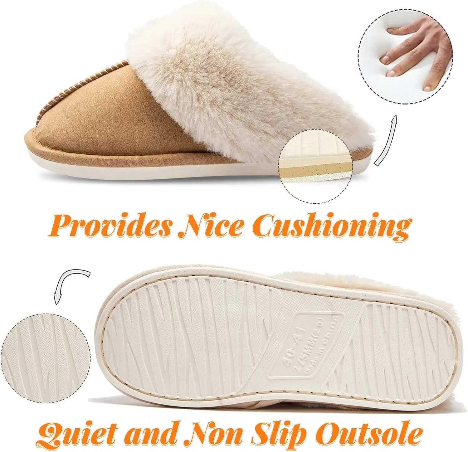 Afellicy Women's Fuzzy Memory Foam Slippers Fall Winter House Shoes Indoor and Outdoor Fur Lining Slip on Bedroom Shoes