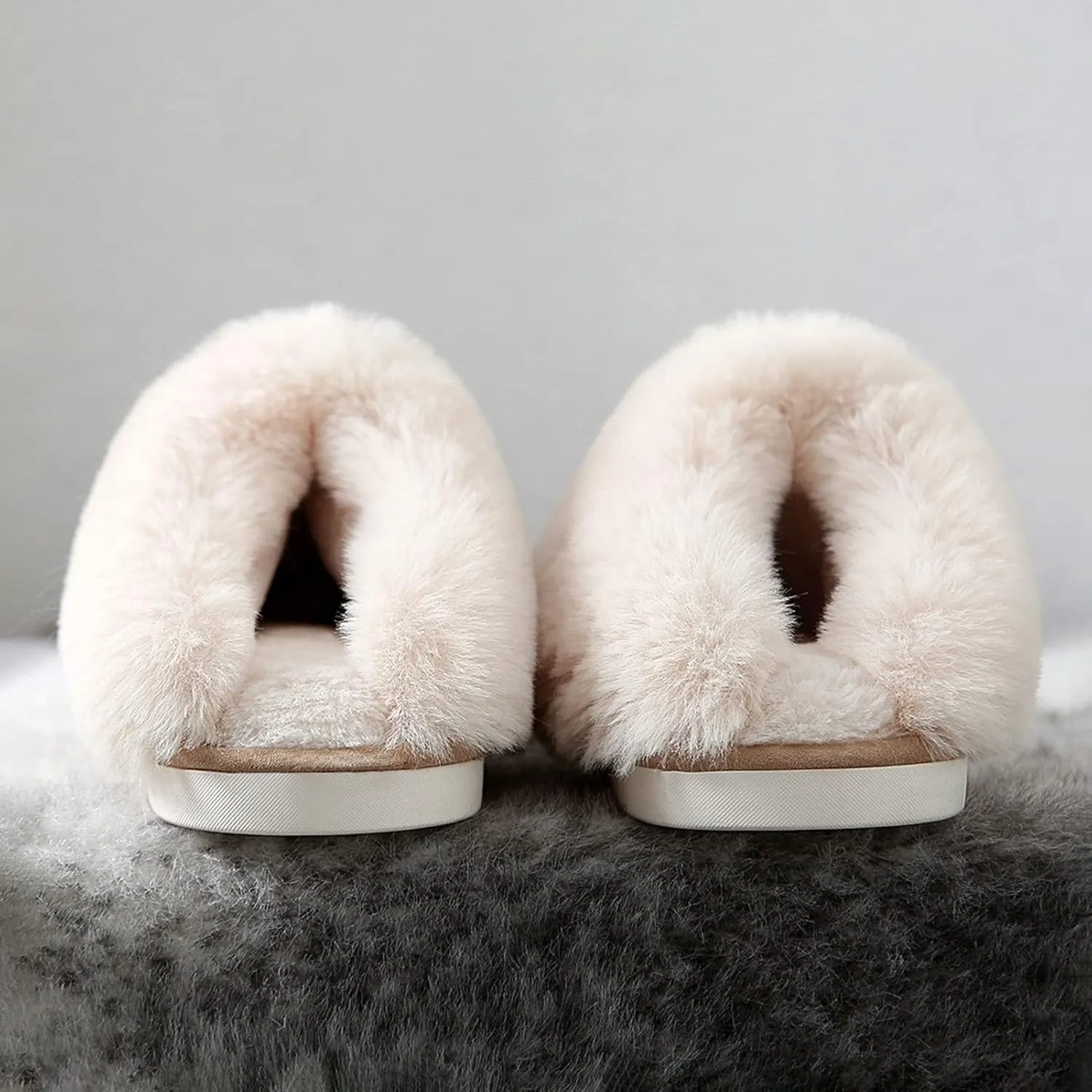 Afellicy Women's Fuzzy Memory Foam Slippers Fall Winter House Shoes Indoor and Outdoor Fur Lining Slip on Bedroom Shoes