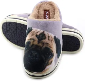 AFISH Unisex Pug Slippers - Soft Cotton Indoor Slip-on Memory Foam Bedroom Pug Gift