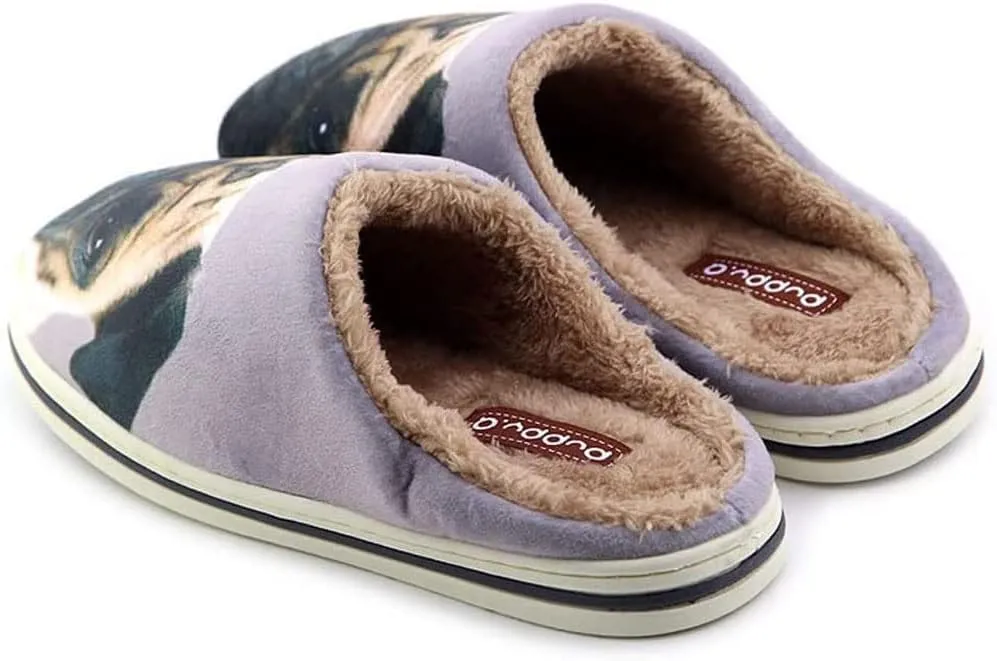 AFISH Unisex Pug Slippers - Soft Cotton Indoor Slip-on Memory Foam Bedroom Pug Gift