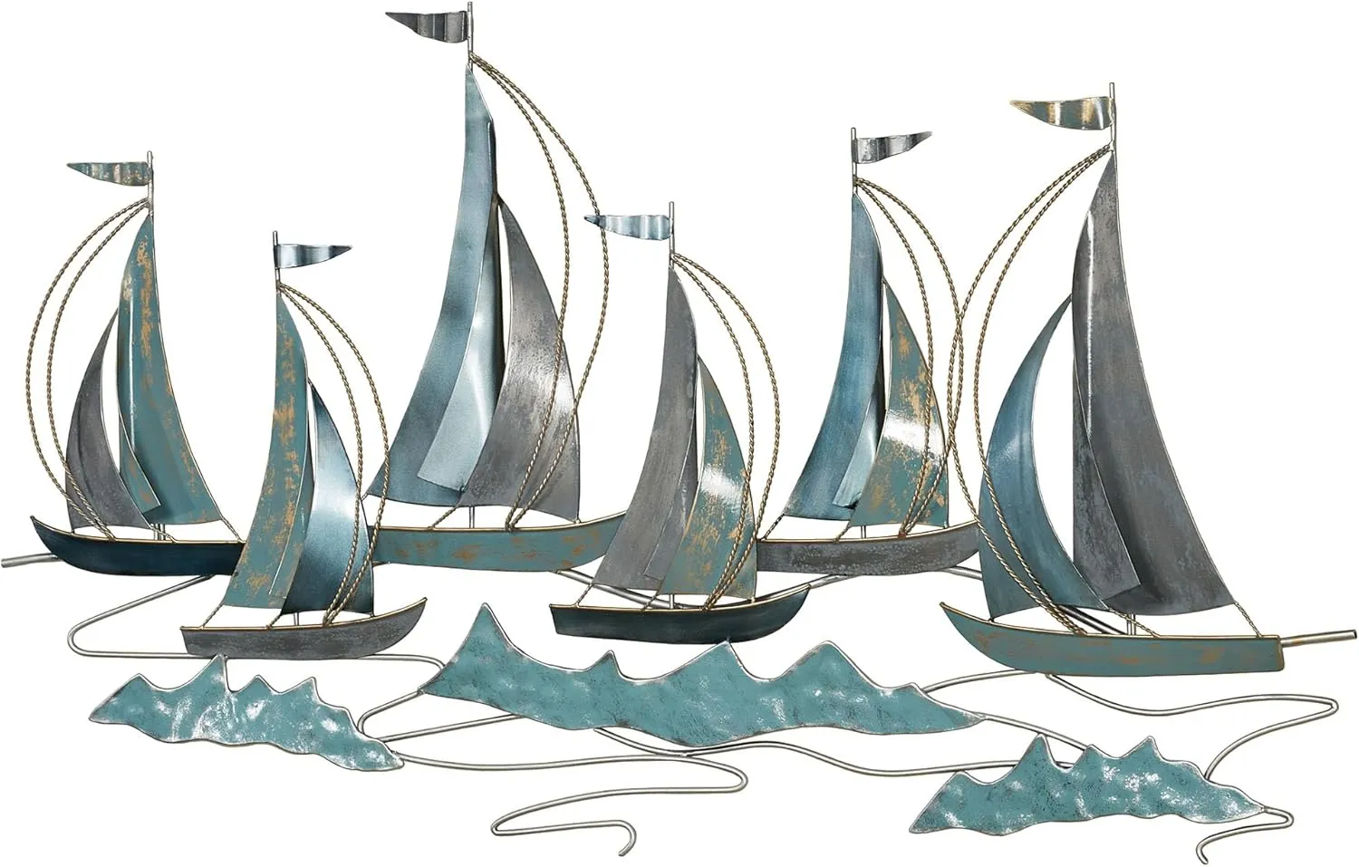 Afternoon Regatta Sailboat Wall Sculpture | Dimensional Nautical Sail Boat Coastal Metal Wall Art Decor | Sailboats Ocean Sea Waves Sailing Ship | Large 43 Inches Maritime Sail Boats Ships Sculpture