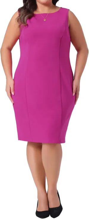 Agnes Orinda Plus Size Sheath Dress for Women Sleeveless Boat Neck Casual Straight Pencil Work Dresses