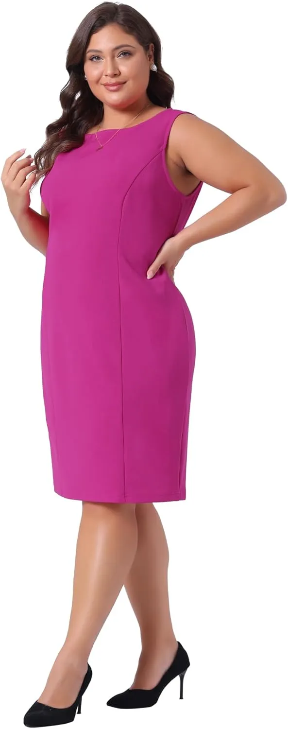 Agnes Orinda Plus Size Sheath Dress for Women Sleeveless Boat Neck Casual Straight Pencil Work Dresses