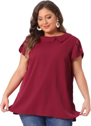 Agnes Orinda Women Plus Size Tops Boat Lapel Neck Short Sleeve Chiffon Blouses 2024 Summer Tops