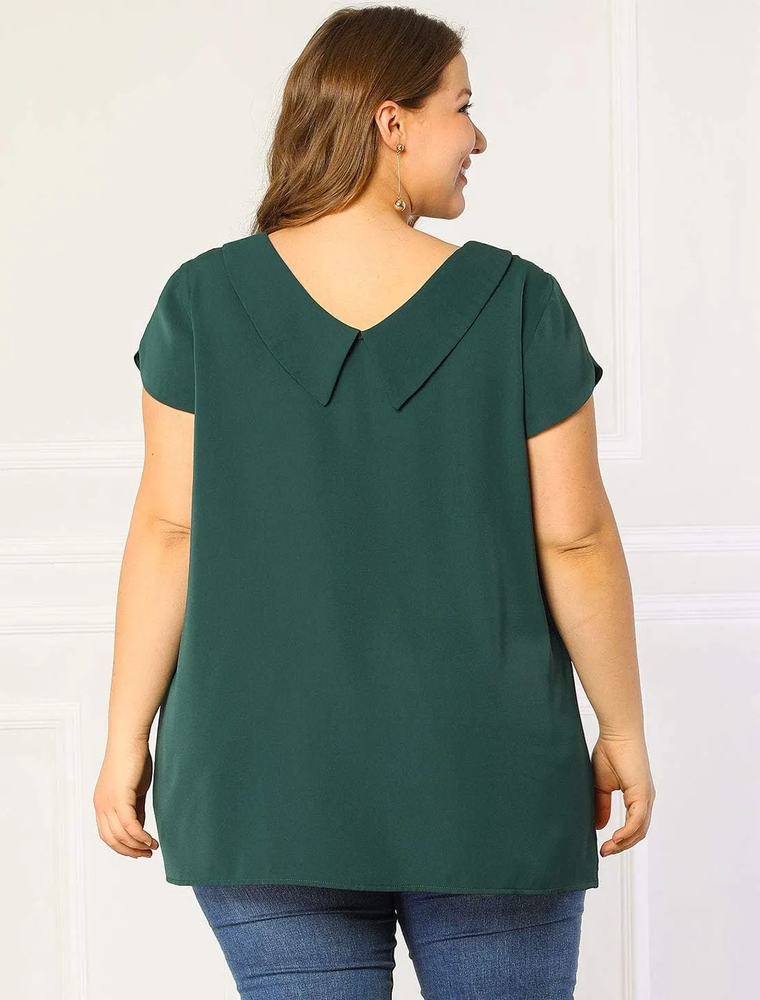 Agnes Orinda Women Plus Size Tops Boat Lapel Neck Short Sleeve Chiffon Blouses 2024 Summer Tops