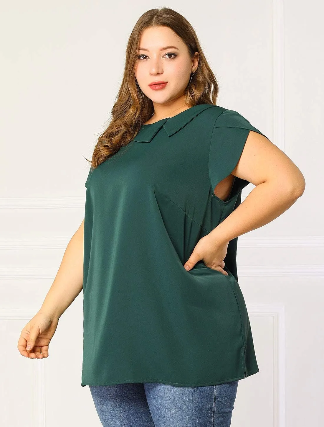 Agnes Orinda Women Plus Size Tops Boat Lapel Neck Short Sleeve Chiffon Blouses 2024 Summer Tops