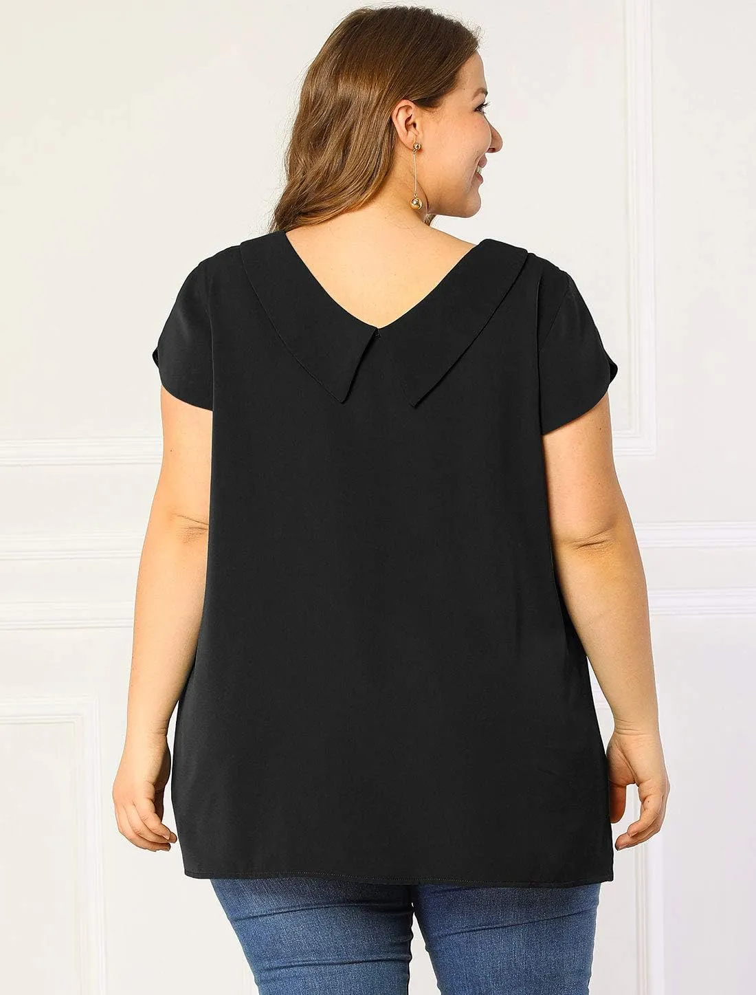 Agnes Orinda Women Plus Size Tops Boat Lapel Neck Short Sleeve Chiffon Blouses 2024 Summer Tops