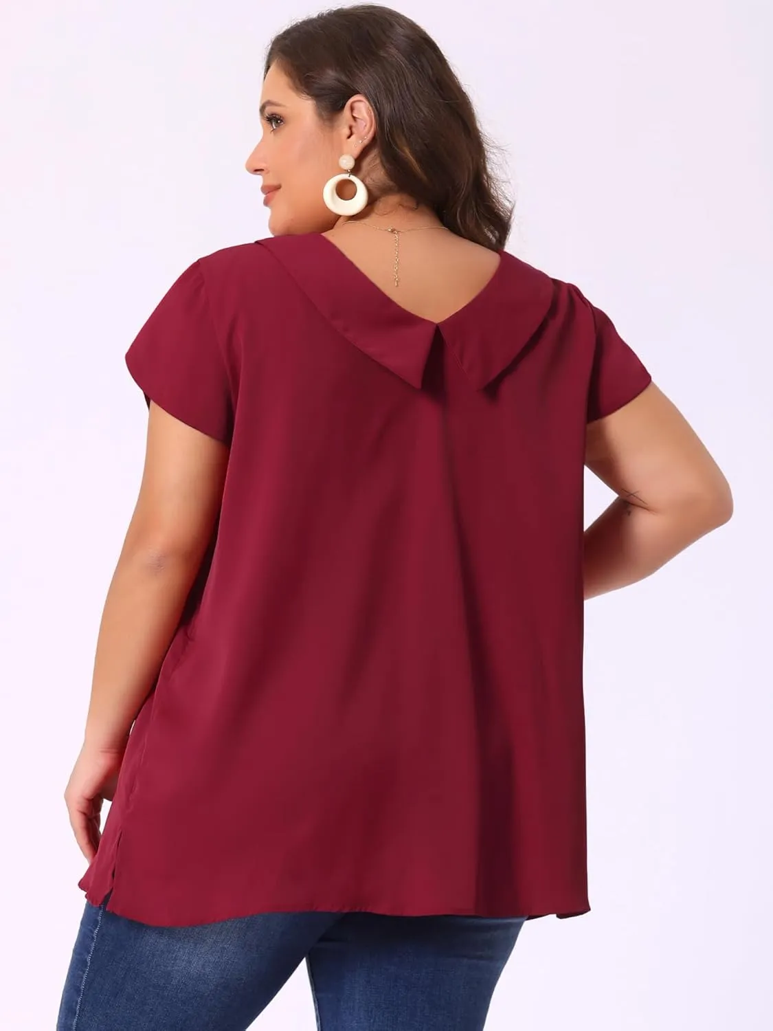 Agnes Orinda Women Plus Size Tops Boat Lapel Neck Short Sleeve Chiffon Blouses 2024 Summer Tops