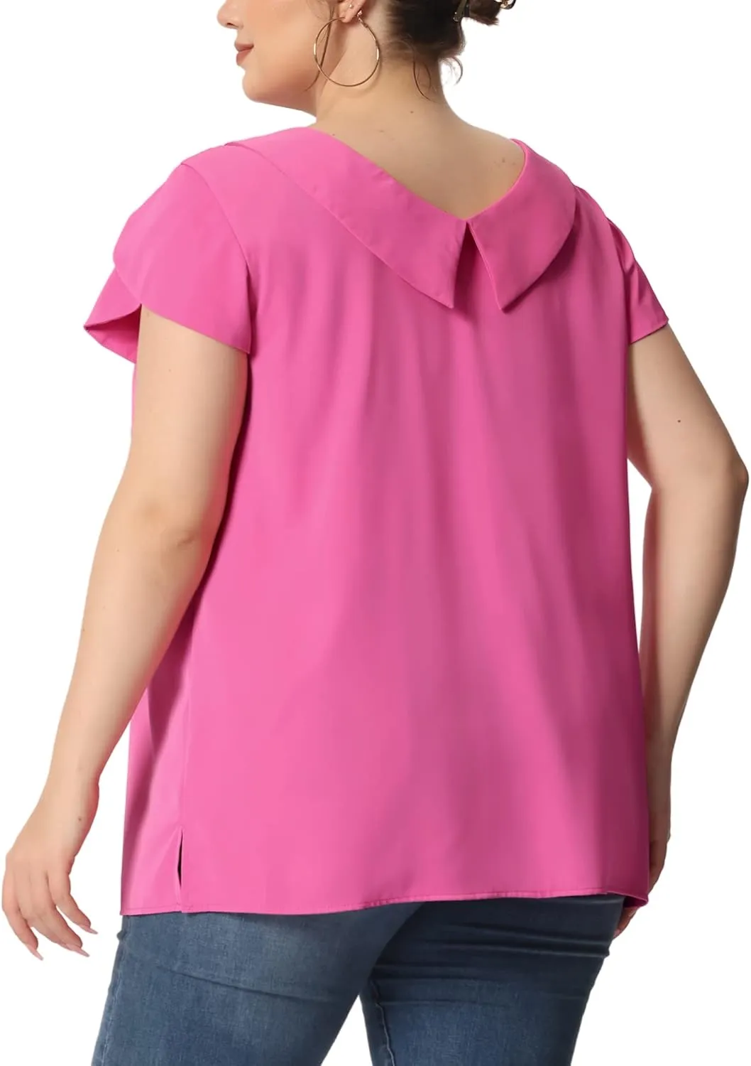 Agnes Orinda Women Plus Size Tops Boat Lapel Neck Short Sleeve Chiffon Blouses 2024 Summer Tops