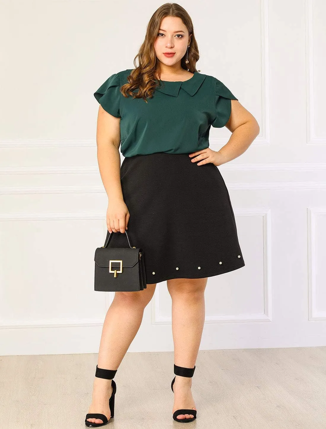 Agnes Orinda Women Plus Size Tops Boat Lapel Neck Short Sleeve Chiffon Blouses 2024 Summer Tops