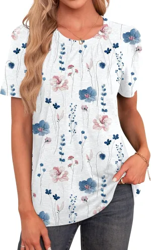 Agnes Urban Womens Tops Dressy Casual Short Sleeve Shirts Summer Loose T Shirts Trendy Tops Pleated Tunic Blouses