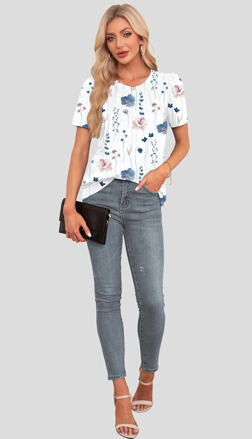 Agnes Urban Womens Tops Dressy Casual Short Sleeve Shirts Summer Loose T Shirts Trendy Tops Pleated Tunic Blouses