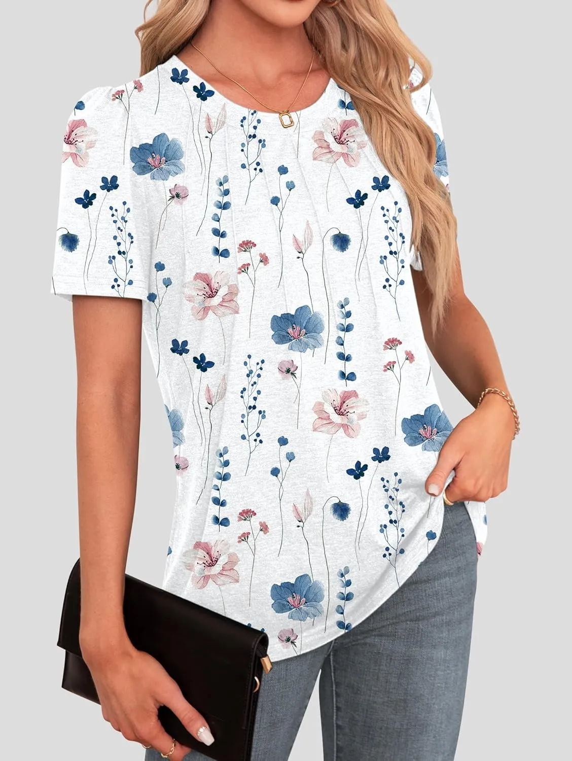 Agnes Urban Womens Tops Dressy Casual Short Sleeve Shirts Summer Loose T Shirts Trendy Tops Pleated Tunic Blouses