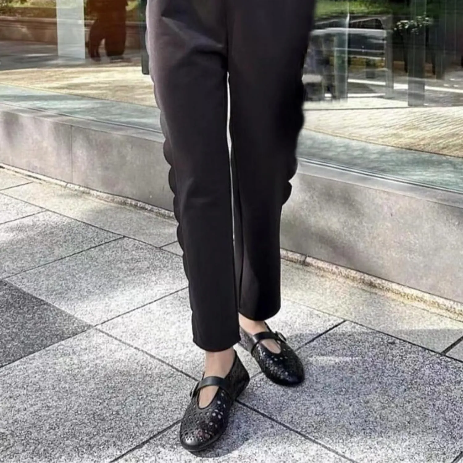 Agodor Ballerina Flats for Women,Hollow Out Round Toe Mary Jane Flats Buckle Strap Low Heel Ballet Flats Shoes for Women,Casual Comfy Daily Dress Shoes