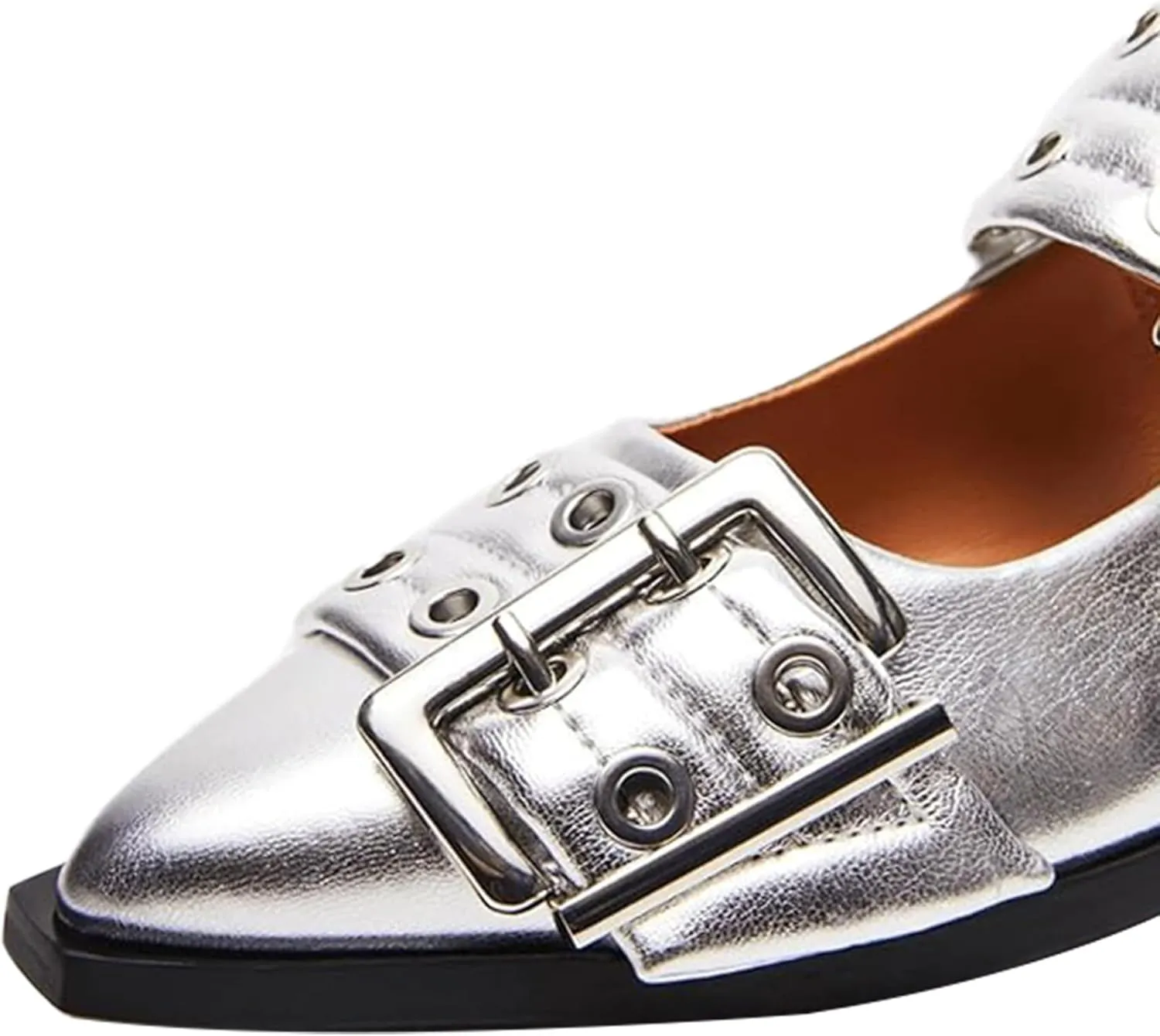 Aimery Women Buckle Ballet Flats Pointed Toe Slingback Wide Flat Casual Comfortable Ballerina Block Heel Shoes