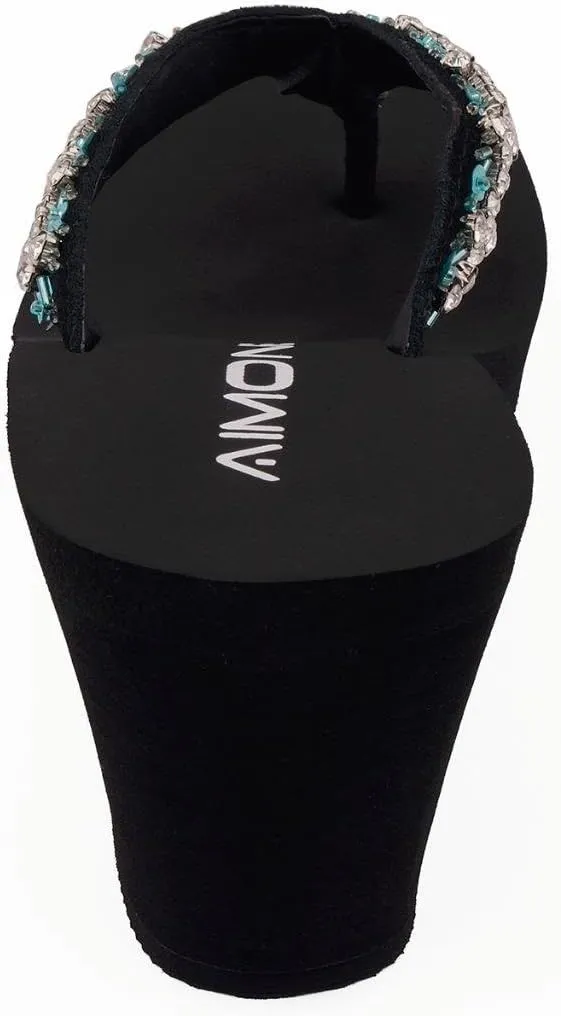 AIMONE-Appoline Wedge Flip Flop Sandals for Women Black Platform Sparkle Flip Flops Ladies Dressy Shoes