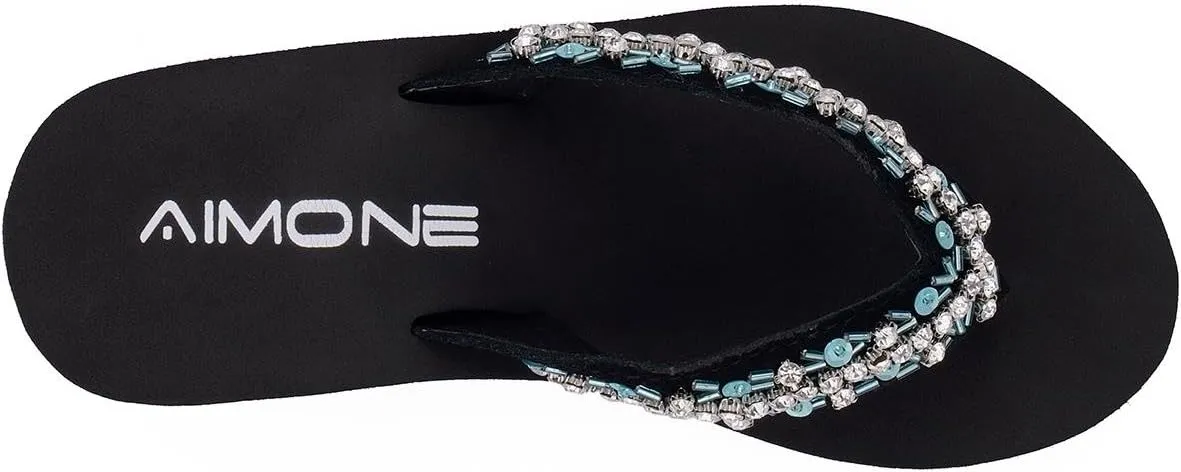 AIMONE-Appoline Wedge Flip Flop Sandals for Women Black Platform Sparkle Flip Flops Ladies Dressy Shoes