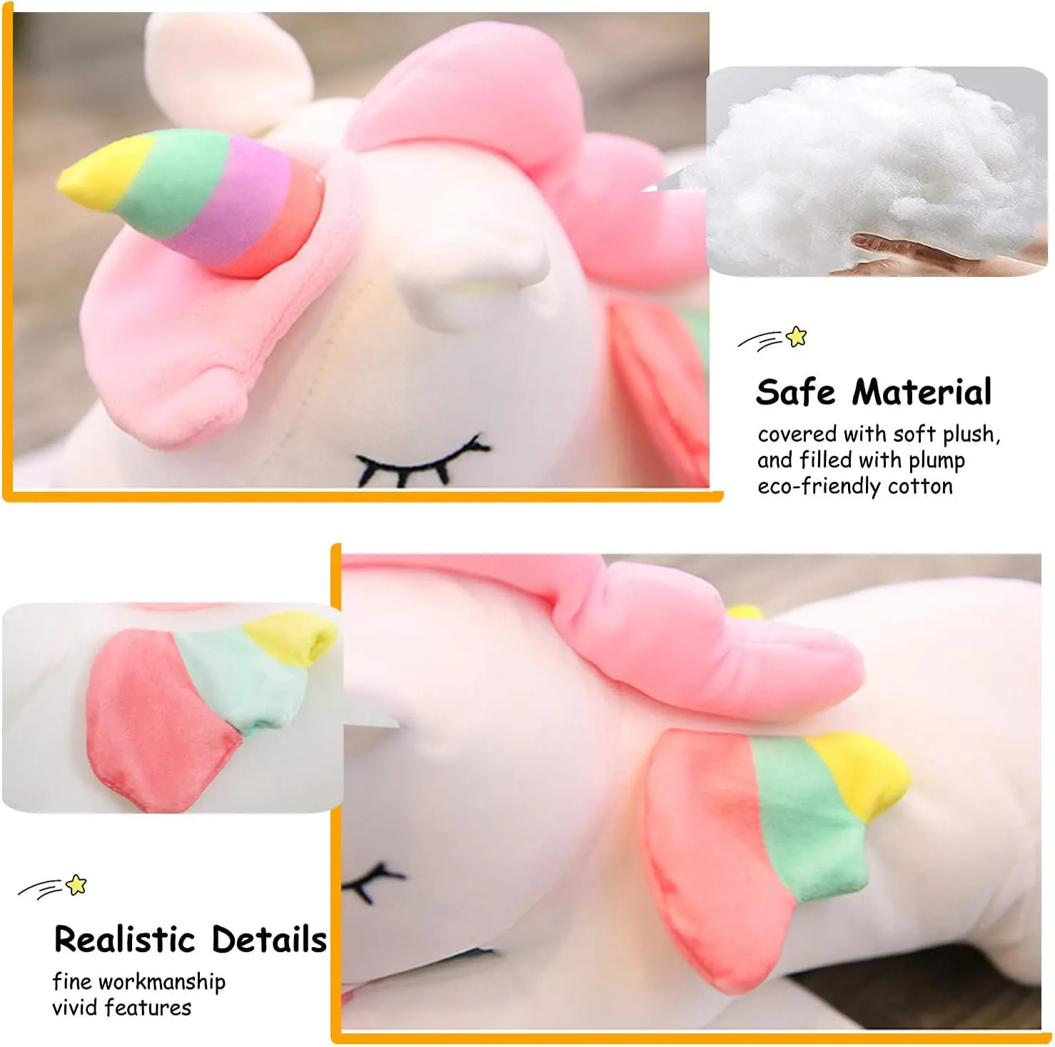 AIXINI Plush Unicorn Stuffed Animal Pillows Toy, 31.5 Inch Cute Soft White Unicorn Plushie with Rainbow Wings