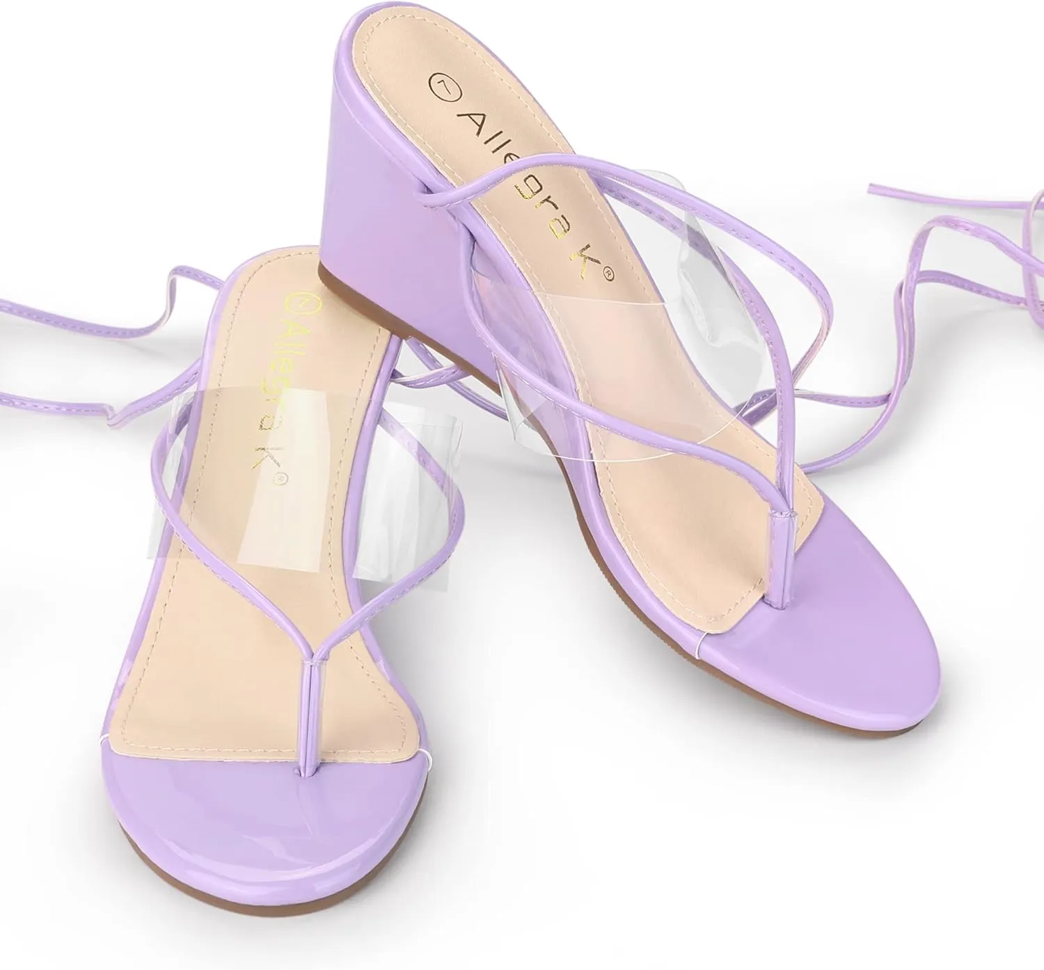Allegra K Women's Lace Up Clear Strap Flip Flops Wedge Sandals