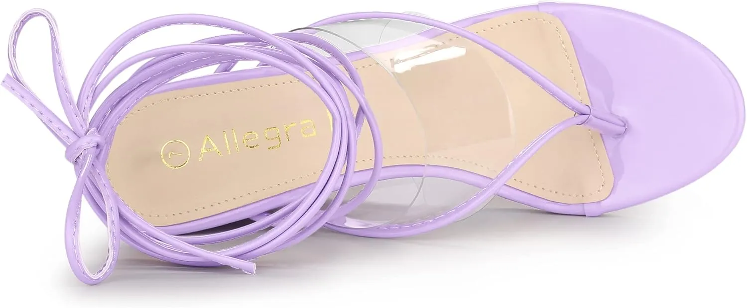 Allegra K Women's Lace Up Clear Strap Flip Flops Wedge Sandals