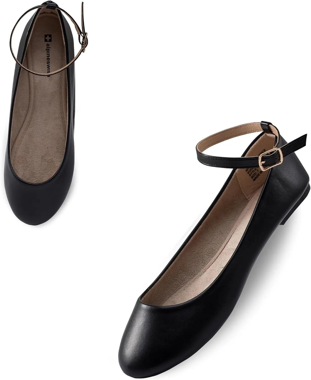 Alpine Swiss Calla Womens Ballet Flats Round Toe Ankle Strap Flat Shoes for Women Dressy Casual Ballerina Flats