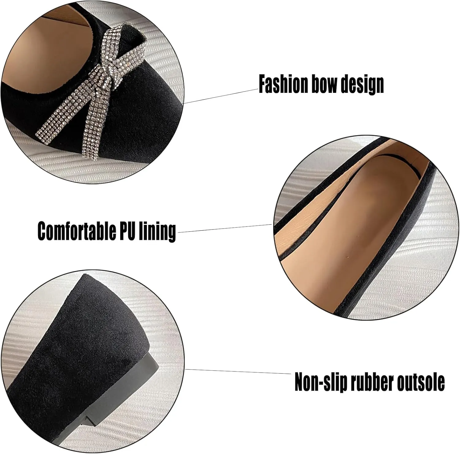 AMAZIDEAL Women's Rhinestone Bow Casual Flats,Suede Pointed Toe Slip-On Ballet Flat Shoes,Comfort Dress Wedding Party Shoes