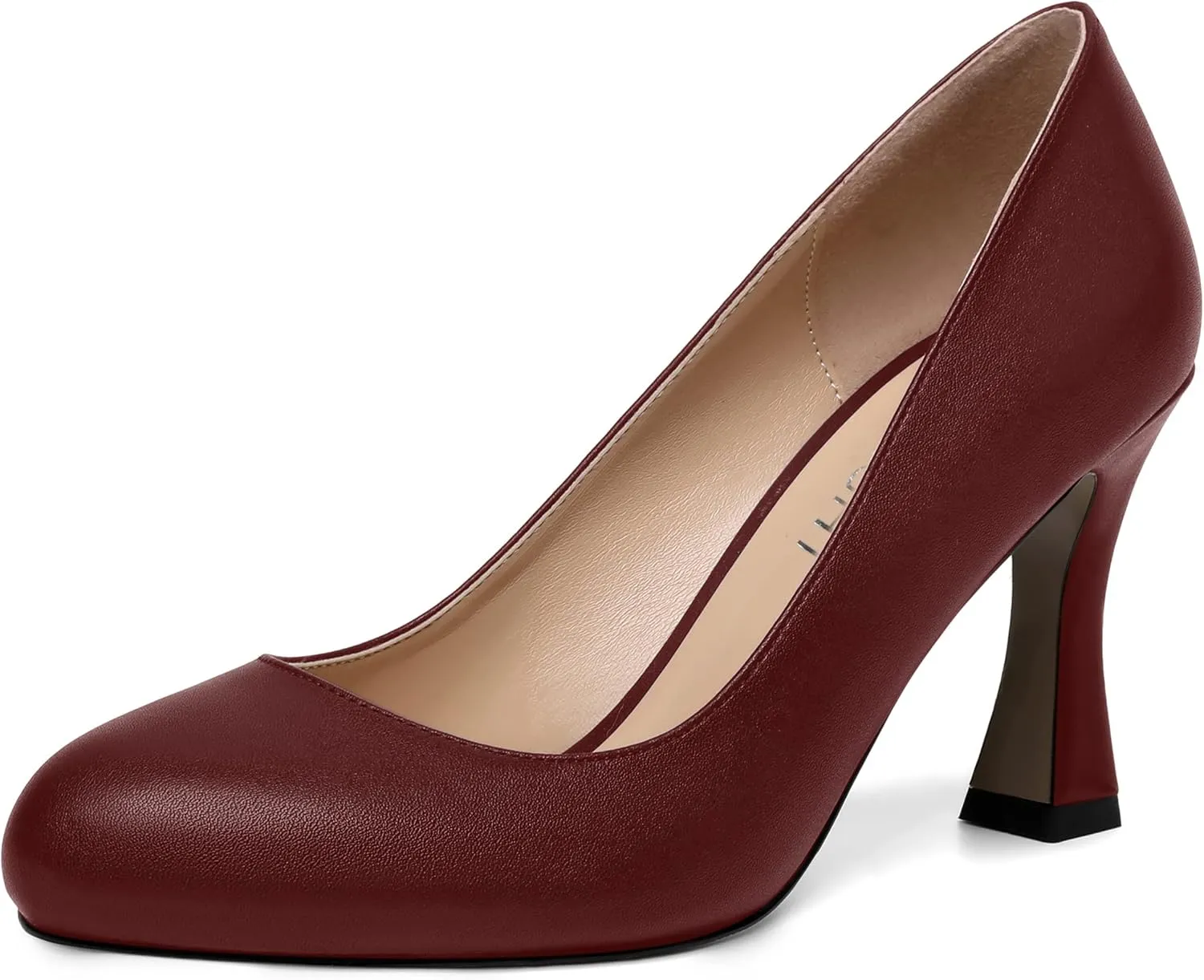 AMBELIGHT Womens Matte Solid Slip On Casual Evening Fashion Round Toe Chunky High Heel Pumps Shoes 3.3 Inch