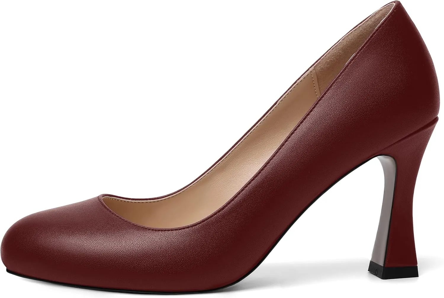 AMBELIGHT Womens Matte Solid Slip On Casual Evening Fashion Round Toe Chunky High Heel Pumps Shoes 3.3 Inch