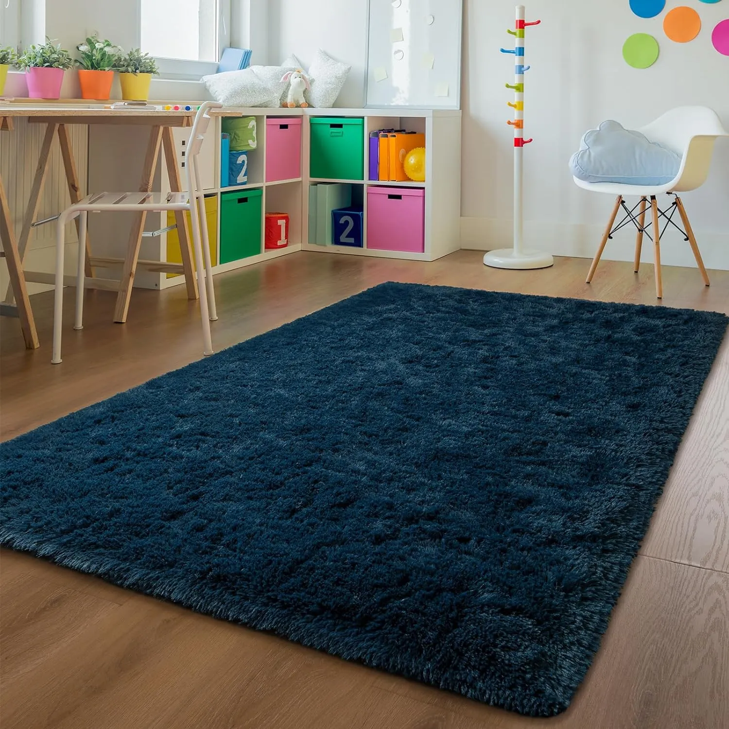 Andecor Shag Area Rug for Living Room, 4x6 Feet Navy Blue Soft Fluffy Indoor Plush Throw Rugs for Bedroom Girls Kids Room Nursery Dorm Home Decor Carpet