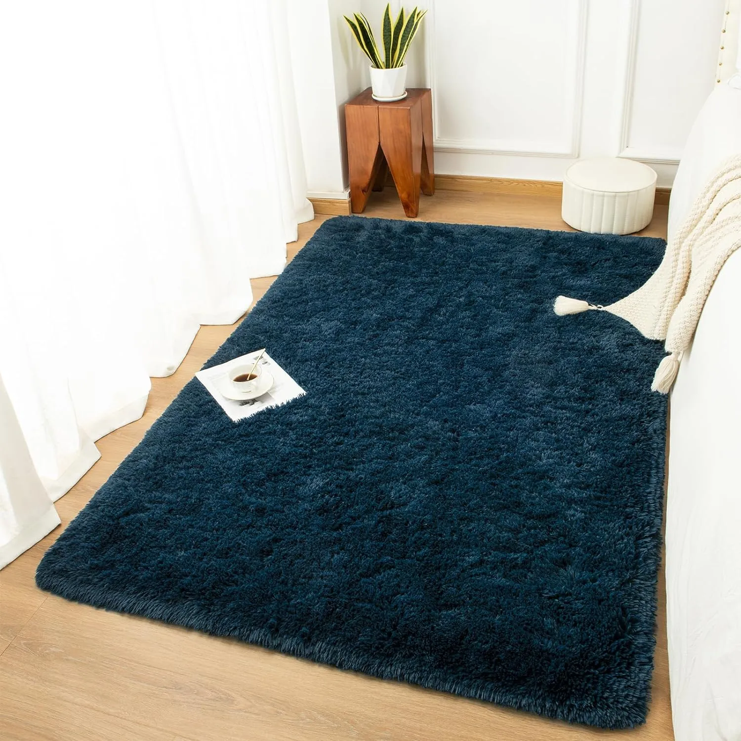 Andecor Shag Area Rug for Living Room, 4x6 Feet Navy Blue Soft Fluffy Indoor Plush Throw Rugs for Bedroom Girls Kids Room Nursery Dorm Home Decor Carpet