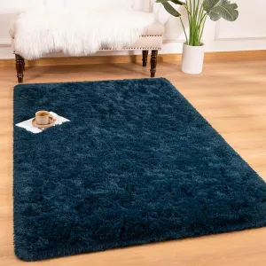 Andecor Shag Area Rug for Living Room, 4x6 Feet Navy Blue Soft Fluffy Indoor Plush Throw Rugs for Bedroom Girls Kids Room Nursery Dorm Home Decor Carpet