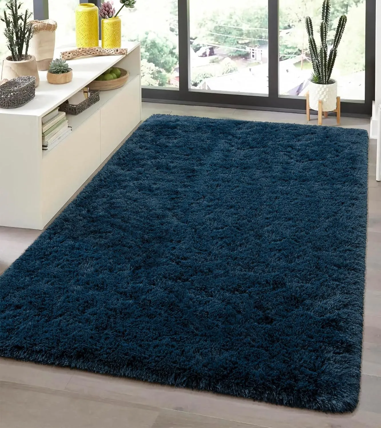 Andecor Shag Area Rug for Living Room, 4x6 Feet Navy Blue Soft Fluffy Indoor Plush Throw Rugs for Bedroom Girls Kids Room Nursery Dorm Home Decor Carpet