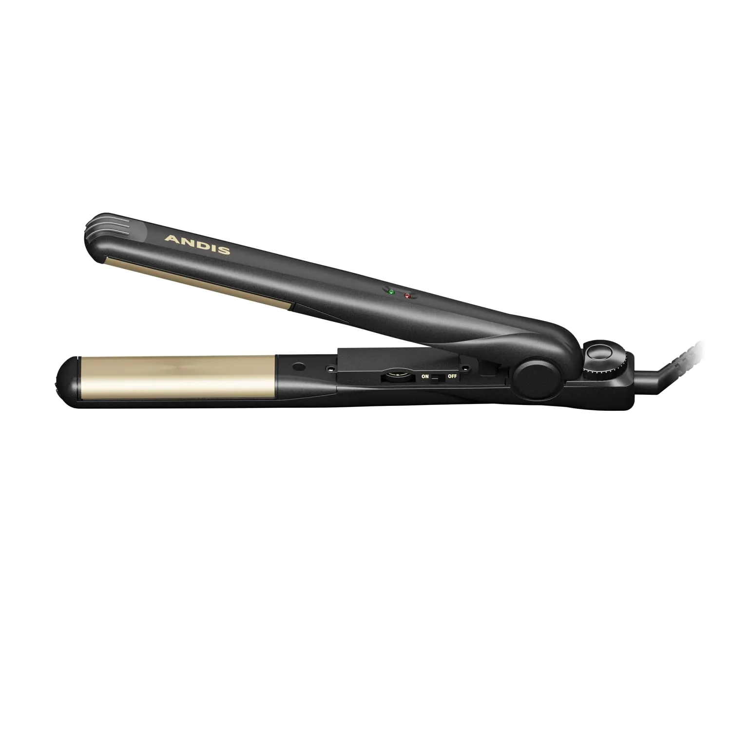 Andis 67695 Professional Curved Edge, 1-inch 450ºF High Heat Tourmaline Nano-Ceramic Hair Flat Iron with Dual Voltage and Auto Shut-Off - Frizz-Free Ceramic Hair Straightener - Black/Gold
