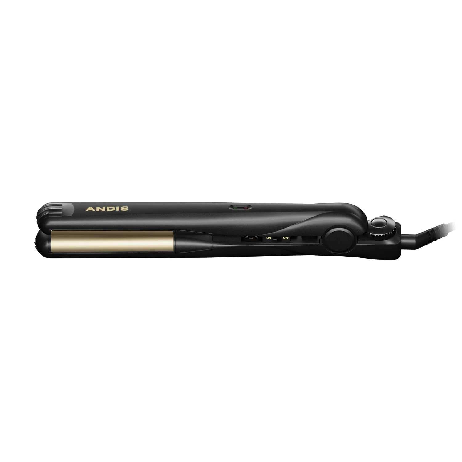 Andis 67695 Professional Curved Edge, 1-inch 450ºF High Heat Tourmaline Nano-Ceramic Hair Flat Iron with Dual Voltage and Auto Shut-Off - Frizz-Free Ceramic Hair Straightener - Black/Gold