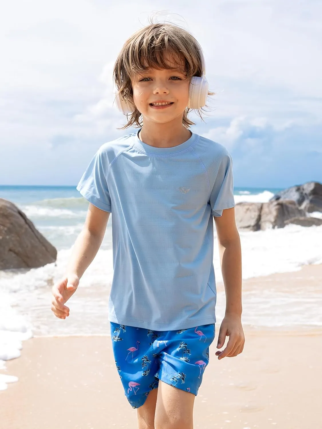 Angel season Boys Rash Guard Swim Shirt Short Sleeve UPF 50  for Toddler Kids Teens Swimwear Rashguard Quick Dry, Size 3-14