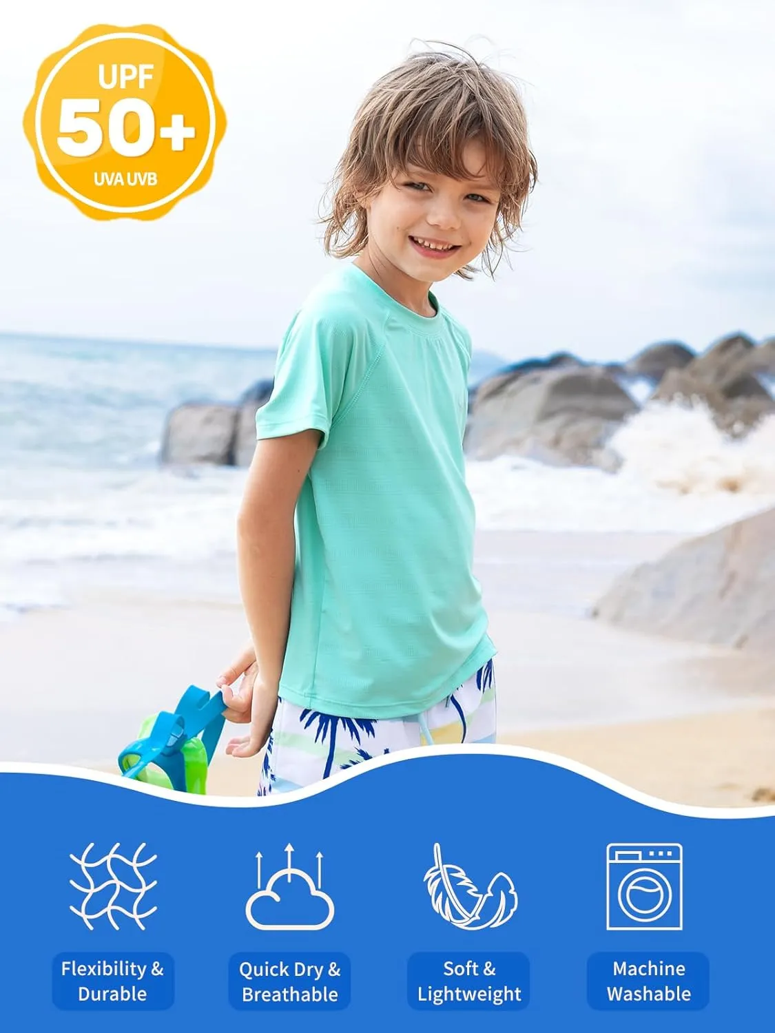 Angel season Boys Rash Guard Swim Shirt Short Sleeve UPF 50  for Toddler Kids Teens Swimwear Rashguard Quick Dry, Size 3-14
