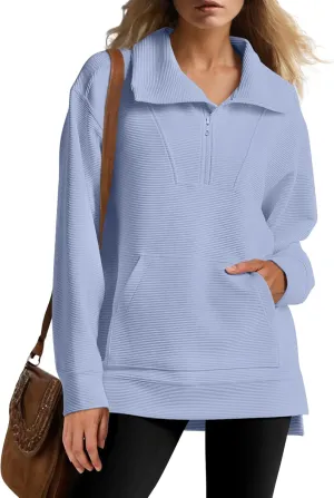ANRABESS Women Oversized High Neck Half Zip Knit Sweatshirts Quarter Zip Pullover Sweater 2025 Fall Outfits