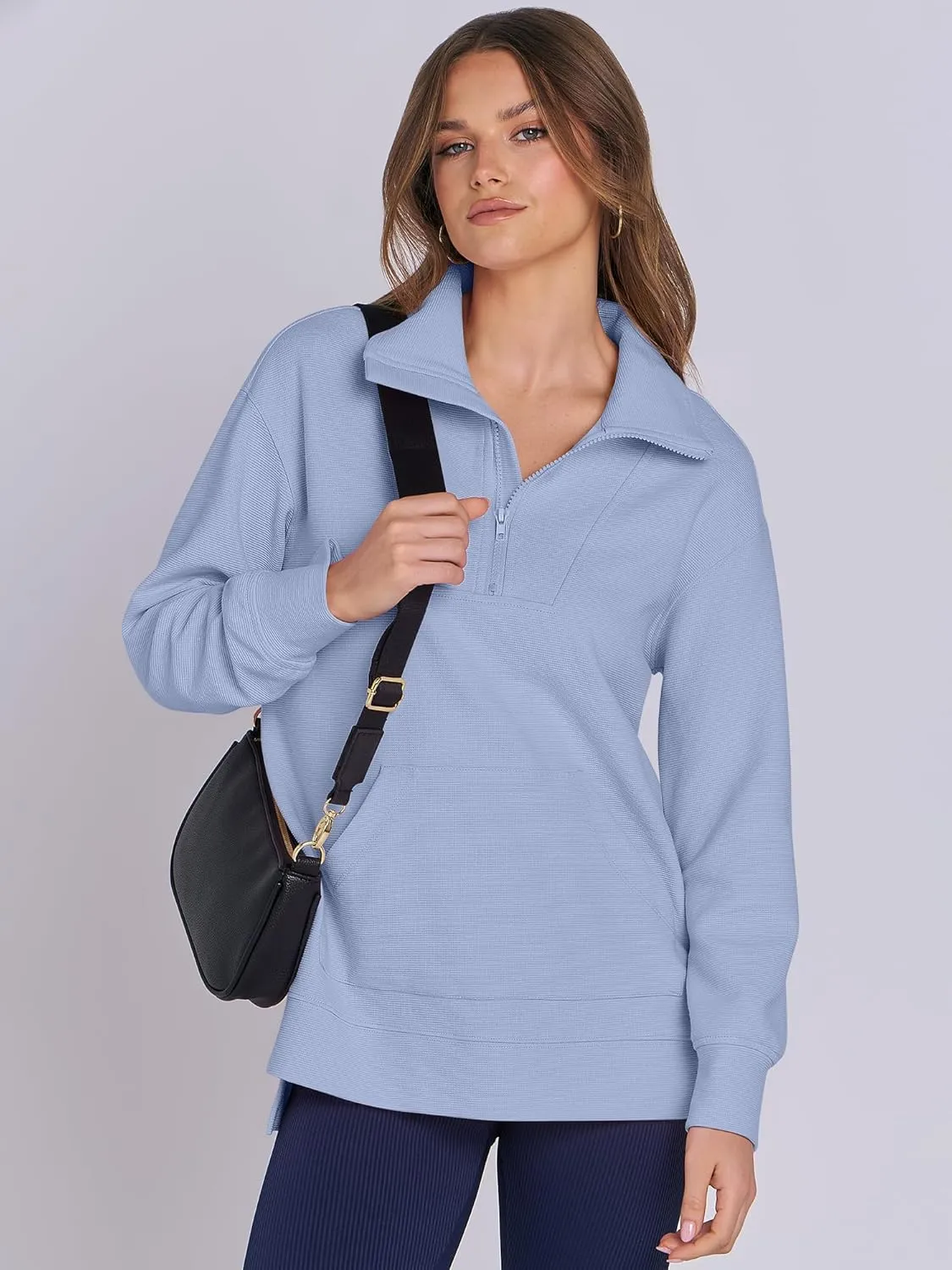 ANRABESS Women Oversized High Neck Half Zip Knit Sweatshirts Quarter Zip Pullover Sweater 2025 Fall Outfits
