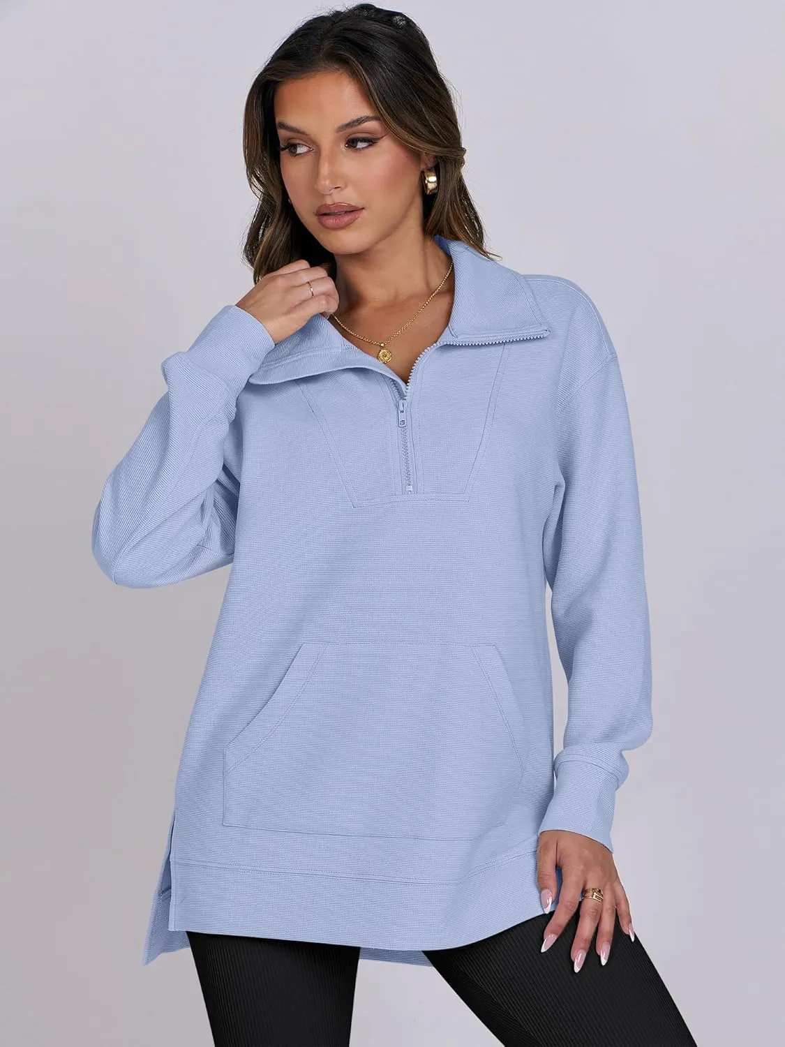 ANRABESS Women Oversized High Neck Half Zip Knit Sweatshirts Quarter Zip Pullover Sweater 2025 Fall Outfits