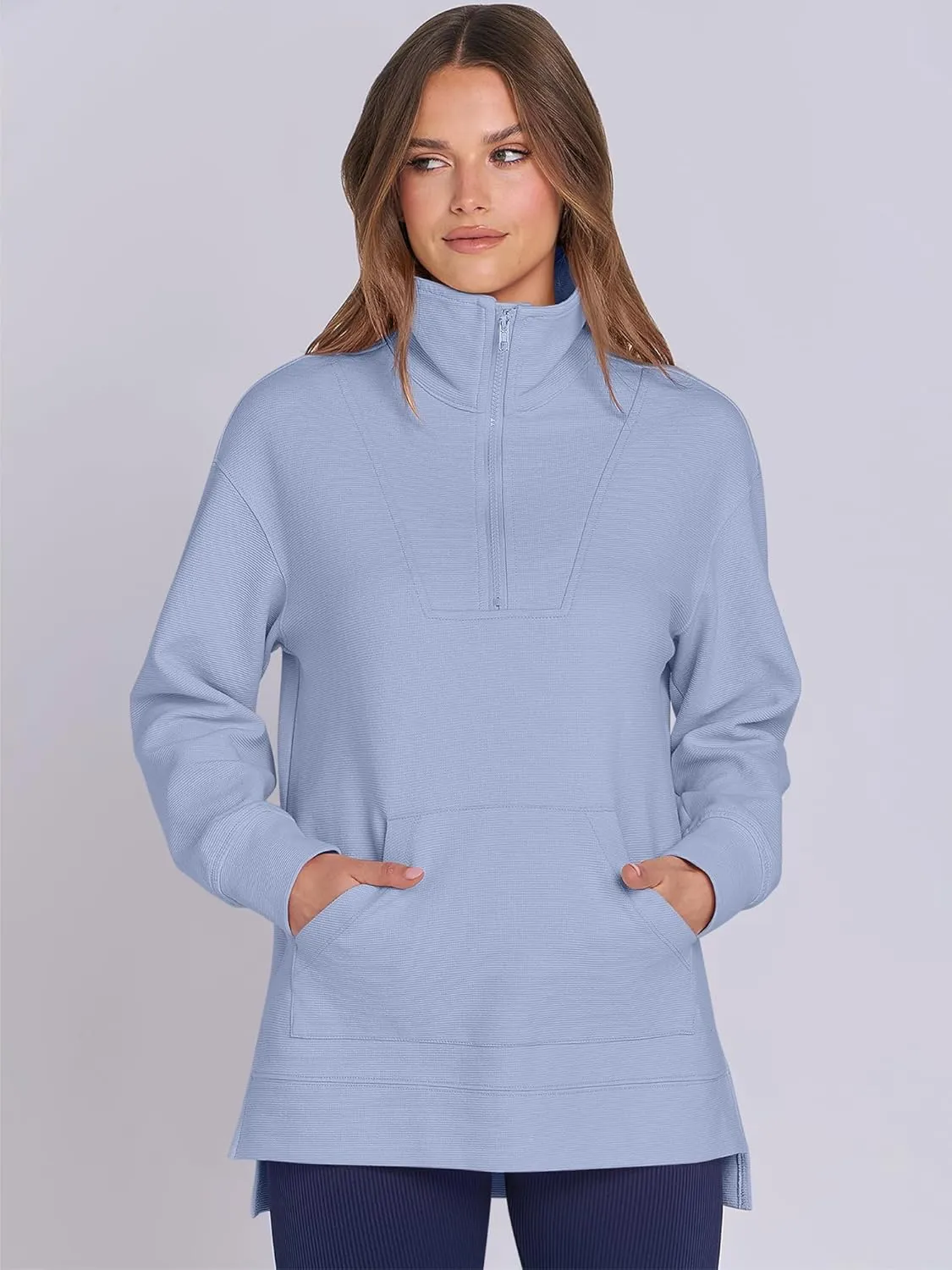ANRABESS Women Oversized High Neck Half Zip Knit Sweatshirts Quarter Zip Pullover Sweater 2025 Fall Outfits