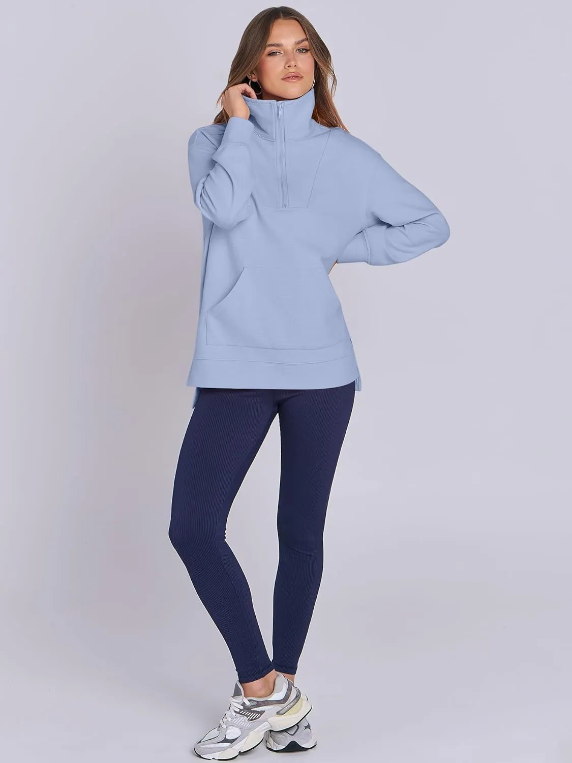 ANRABESS Women Oversized High Neck Half Zip Knit Sweatshirts Quarter Zip Pullover Sweater 2025 Fall Outfits