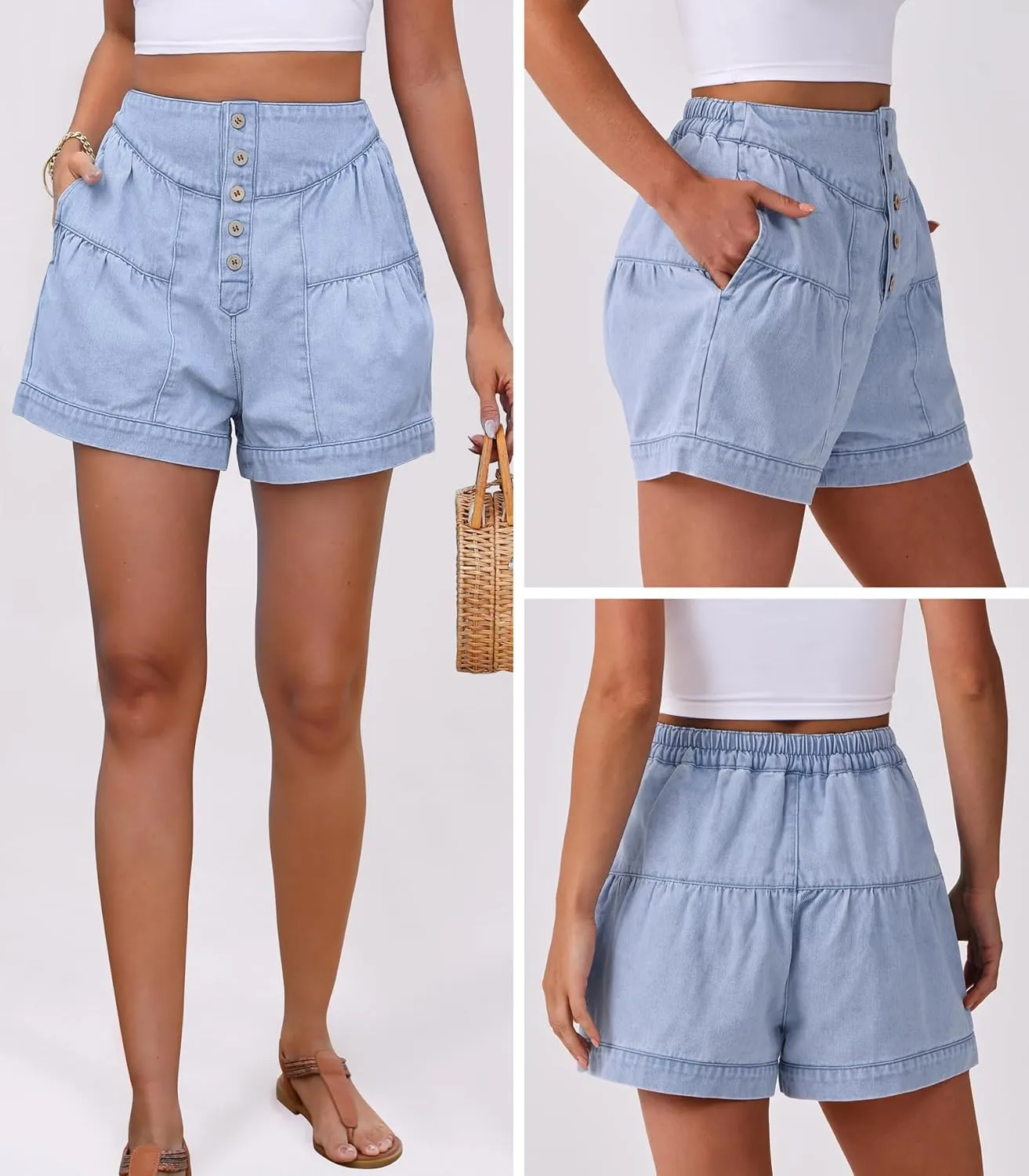ANRABESS Women's Denim Shorts Summer Baggy High Waisted Flowy Wide Leg Buttons Pleated Casual Jean Shorts 2025 Fashion Skorts