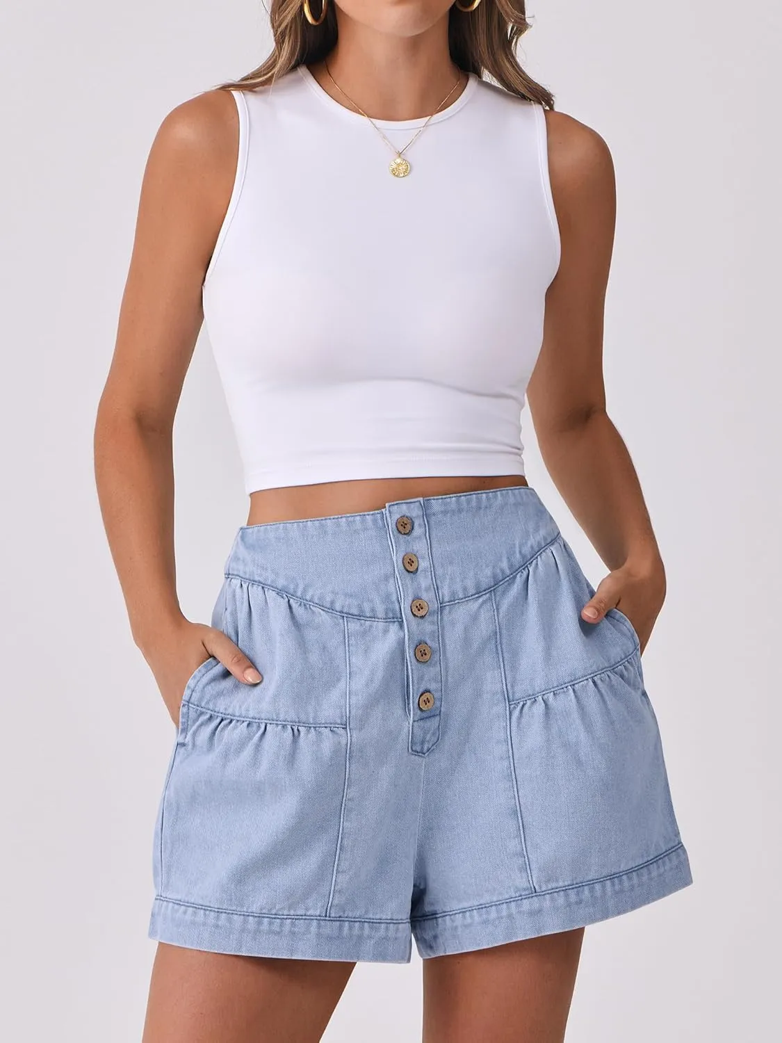 ANRABESS Women's Denim Shorts Summer Baggy High Waisted Flowy Wide Leg Buttons Pleated Casual Jean Shorts 2025 Fashion Skorts